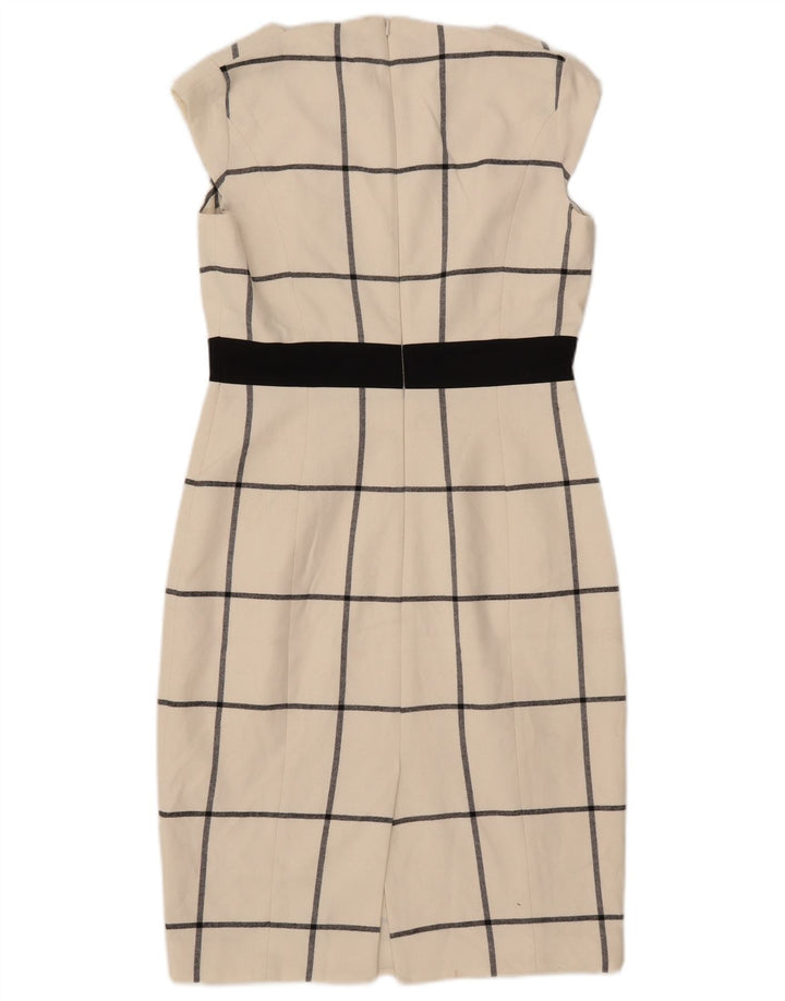 Vestido bainha feminino Karen Millen Reino Unido 10 pequeno poliéster xadrez branco