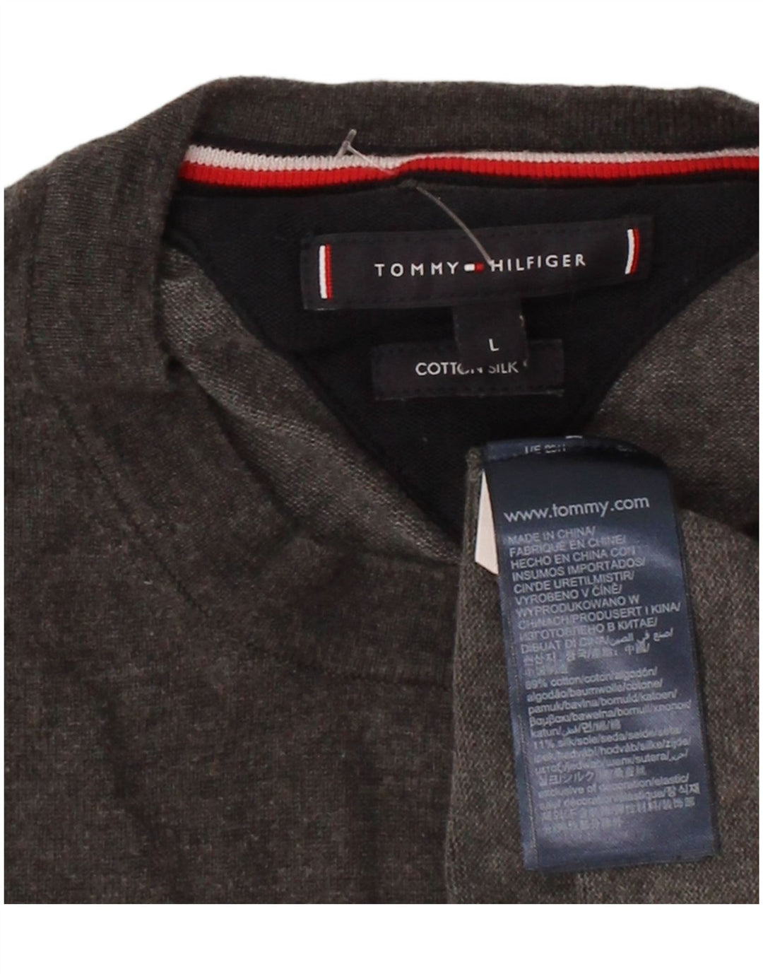 Suéter masculino TOMMY HILFIGER com gola redonda, grande algodão cinza