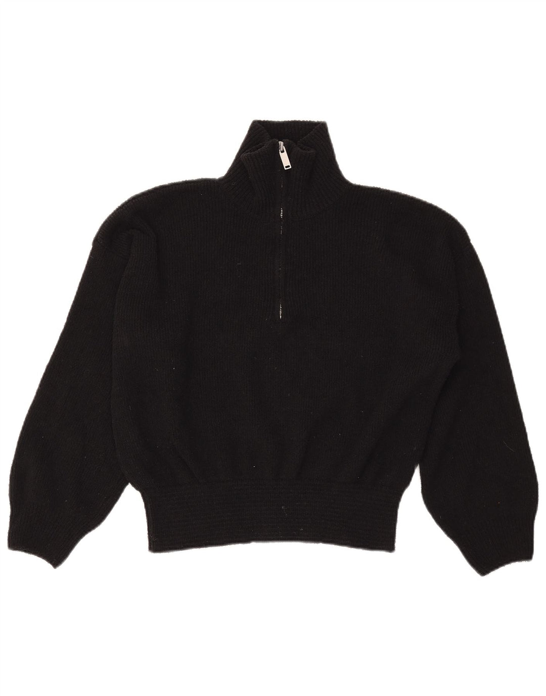 Suéter feminino ZARA com zíper e gola em poliéster UK 14 médio preto