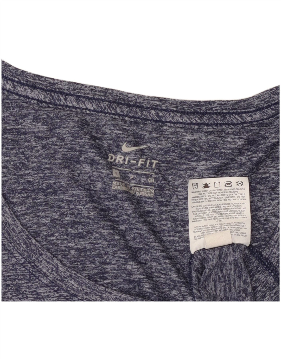 Camiseta feminina Nike Dri Fit Top UK 10 pequena azul marinho manchada de poliéster