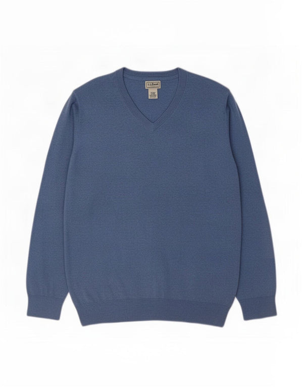 L.L.Bean Suéter masculino com decote em V XL algodão azul