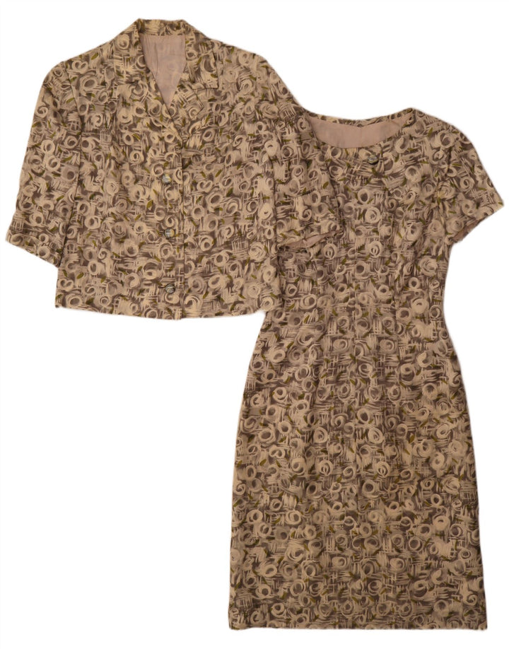 Conjunto de 2 peças vintage feminino com padrão abstrato manga 3/4 Reino Unido 12 cinza médio