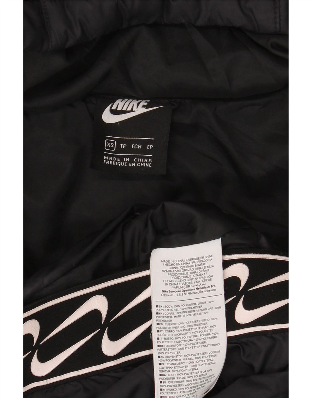 Jaqueta acolchoada com capuz gráfico feminino Nike UK 6 XS preto poliéster