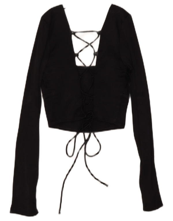 Zara blusa feminina cropped manga comprida top UK 6 XS preto viscose