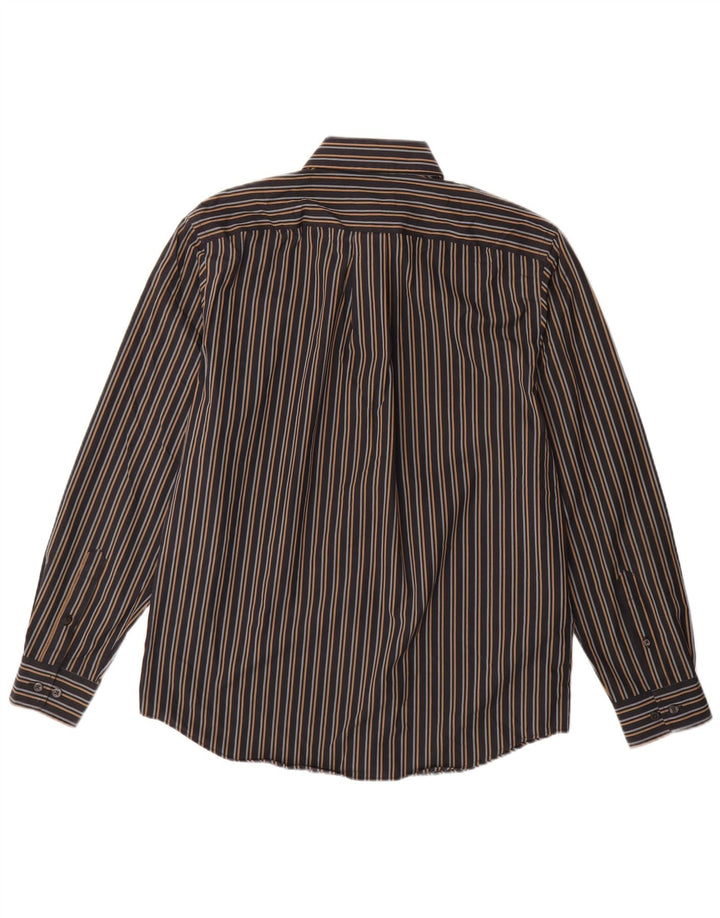 Camisa masculina EDDIE BAUER pequena listrada azul marinho de algodão