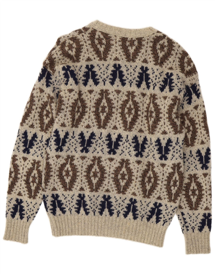 Suéter masculino Osh Kosh com gola canoa grande cinza Fair Isle Wool