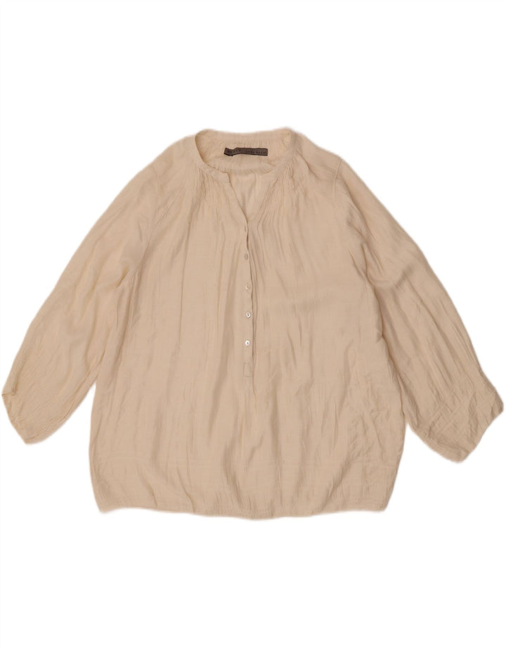 Zara blusa feminina manga 3/4 top UK 14 médio off white