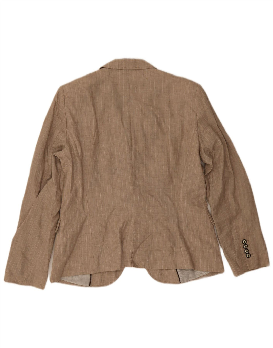 Jaqueta blazer feminina Zara com 1 botão Reino Unido 18 XL bege risca de giz poliéster