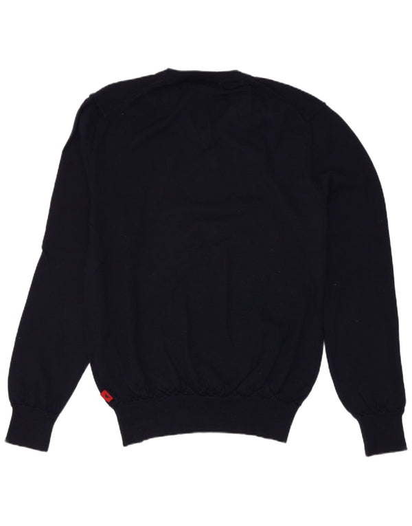Suéter feminino Kappa com decote em V Reino Unido 12 lã merino azul marinho médio