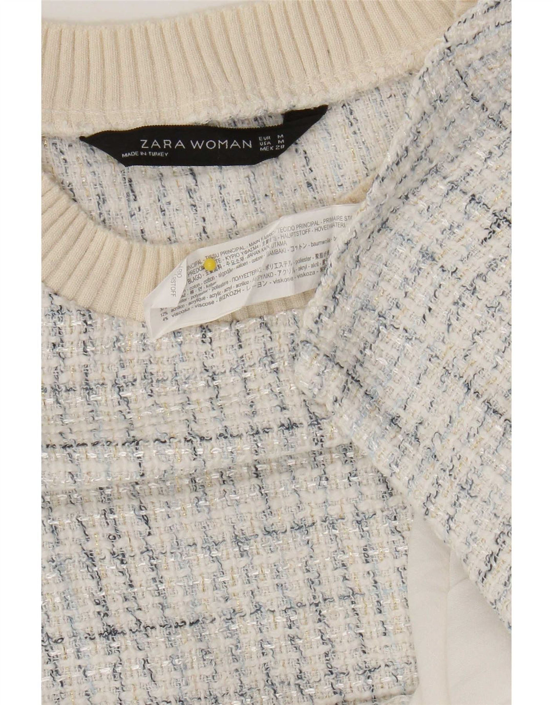 Blusa feminina Zara UK 14 algodão xadrez branco médio