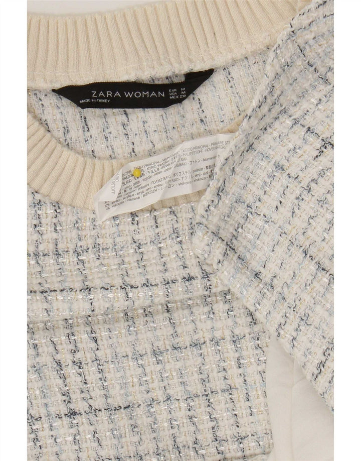 Blusa feminina Zara UK 14 algodão xadrez branco médio
