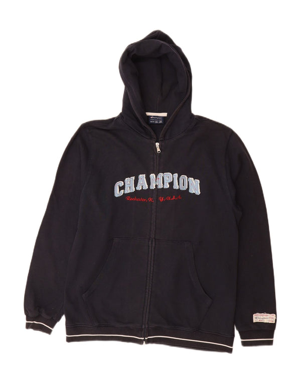 CHAMPION Suéter masculino com capuz e zíper gráfico 13-14 anos XL azul marinho algodão