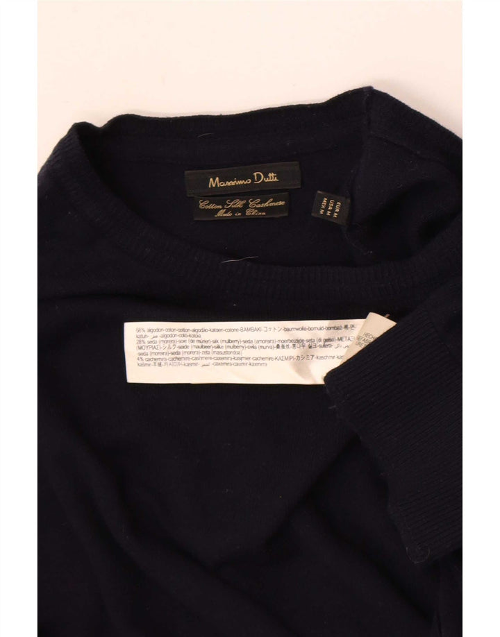 Suéter masculino Massimo Dutti com gola redonda, algodão azul marinho médio