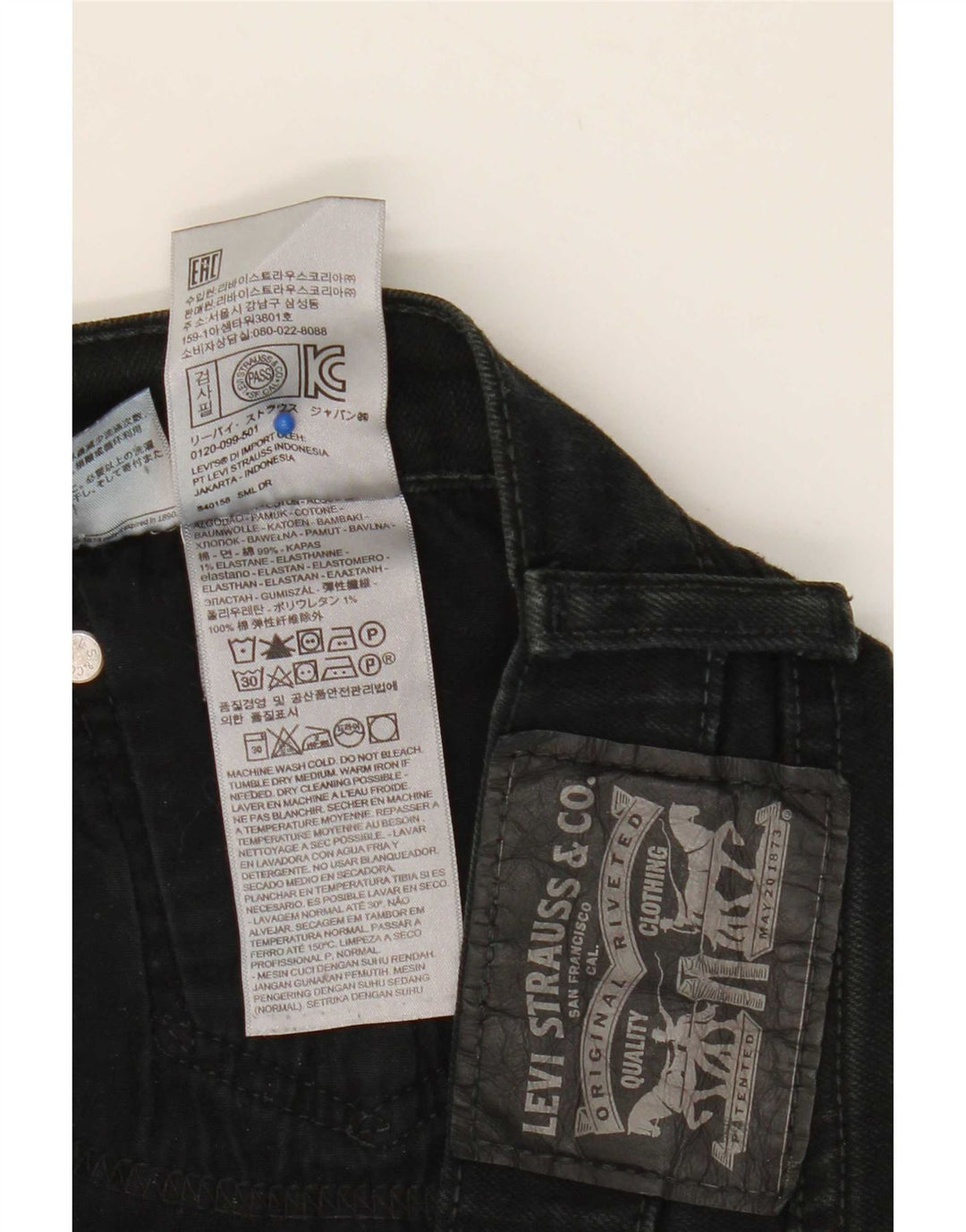 Jeans recortados masculinos Levi's W36 L25 algodão preto
