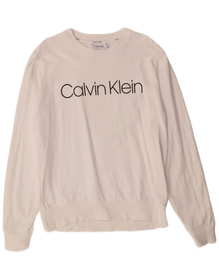 CALVIN KLEIN moletom gráfico masculino jumper médio algodão branco