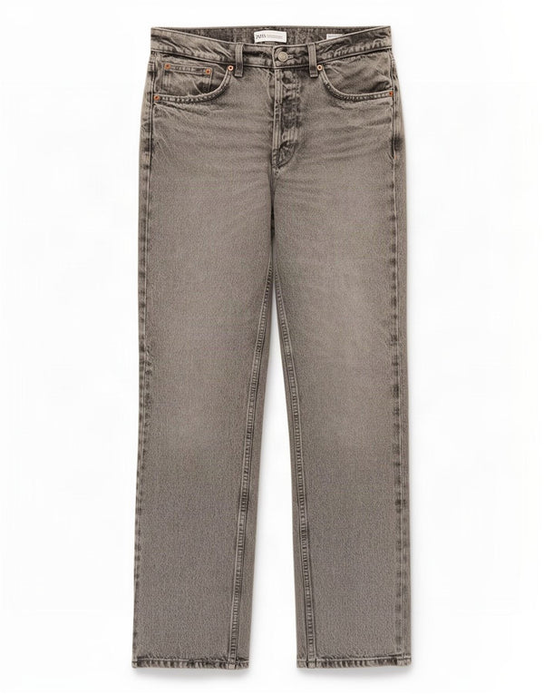 Calça jeans reta feminina Zara EU 34 2XS W24 L34 algodão cinza