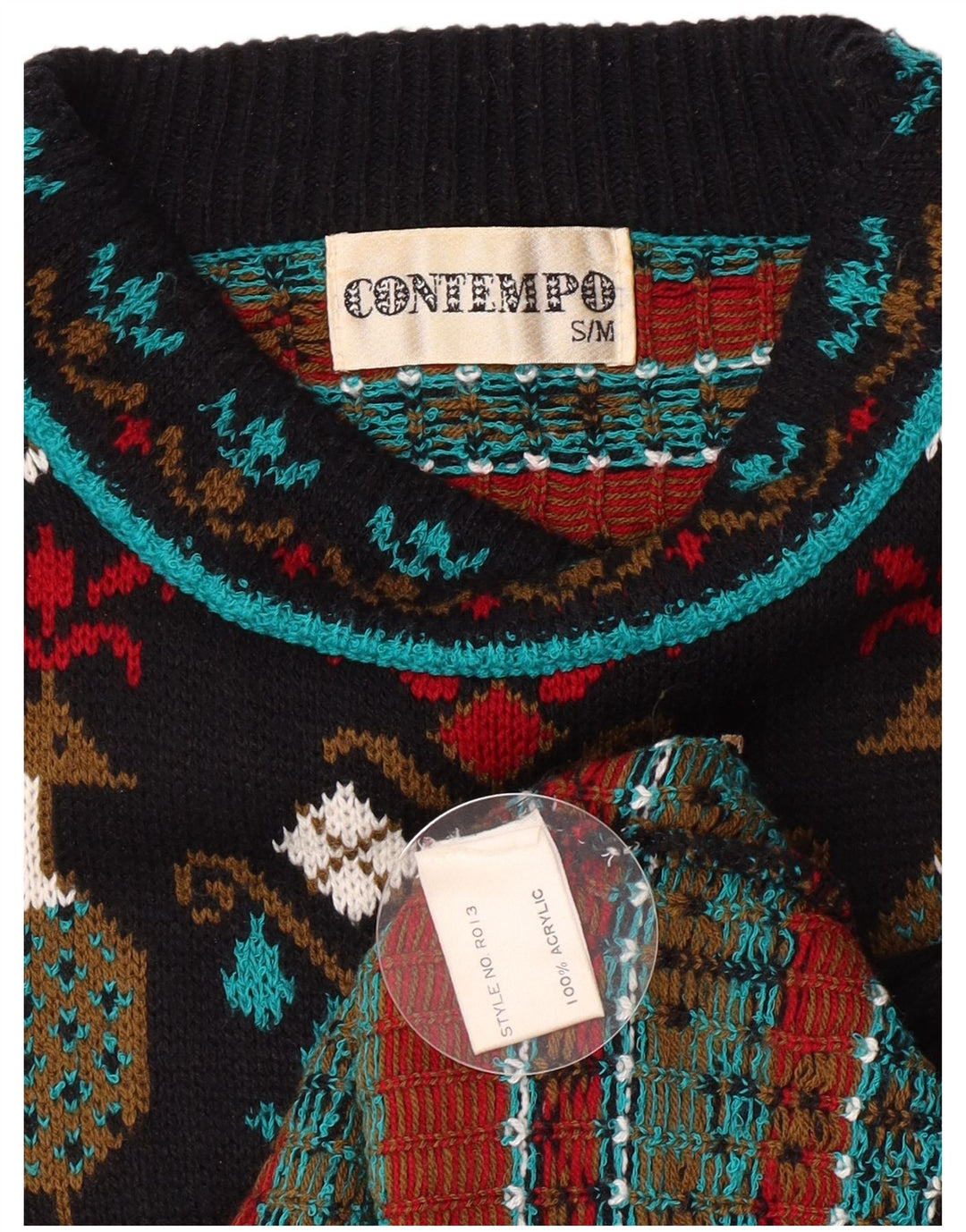 Suéter masculino Contempo com estampa abstrata e gola redonda, pequeno, preto, novidade