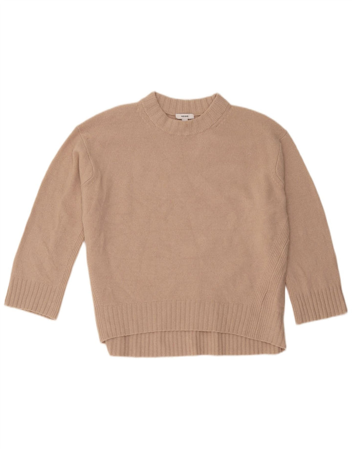 Suéter feminino Reiss com gola redonda grande, Reino Unido 10, lã bege pequena