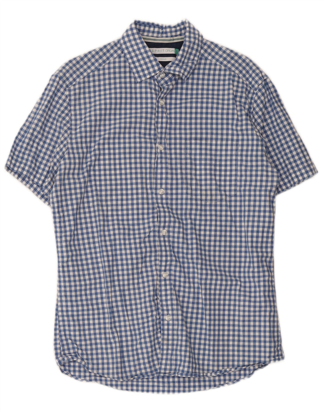 Camisa masculina Esprit de manga curta e ajuste regular, algodão guingão azul médio