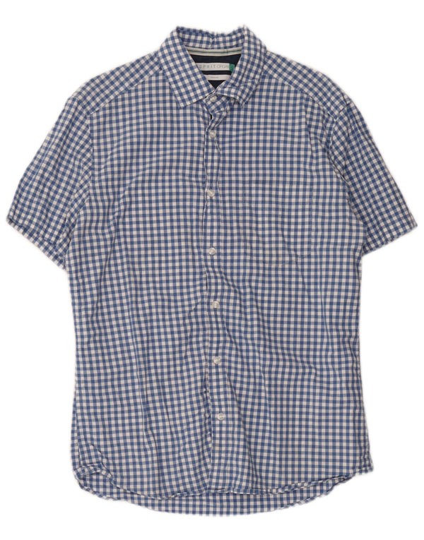 Camisa masculina Esprit de manga curta e ajuste regular, algodão guingão azul médio