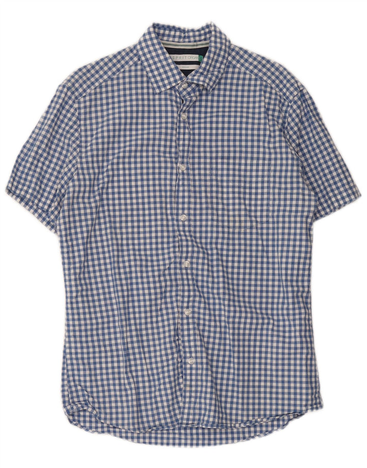 Camisa masculina Esprit de manga curta e ajuste regular, algodão guingão azul médio