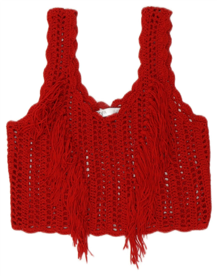 Zara Womens Crochet Crop Top Reino Unido 14 Grande Vermelho