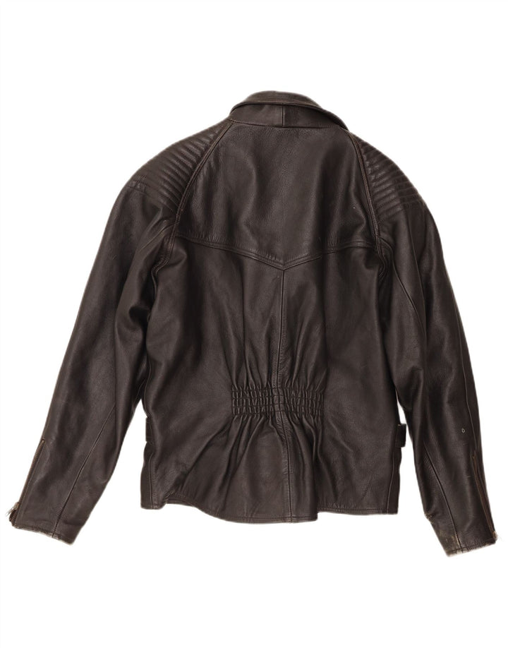 VINTAGE Mens Leather Biker Jacket IT 52 XL Black Leather