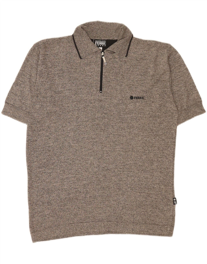 Suéter masculino Gianfranco Ferre com gola polo, cinza médio manchado