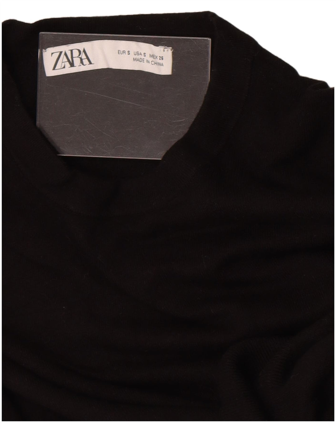 Zara Suéter feminino com gola redonda e gola redonda, preto pequeno, 10