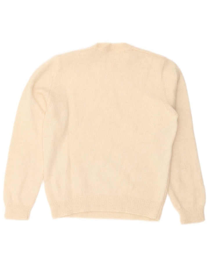 Suéter feminino vintage com gola redonda UK 14 médio off white