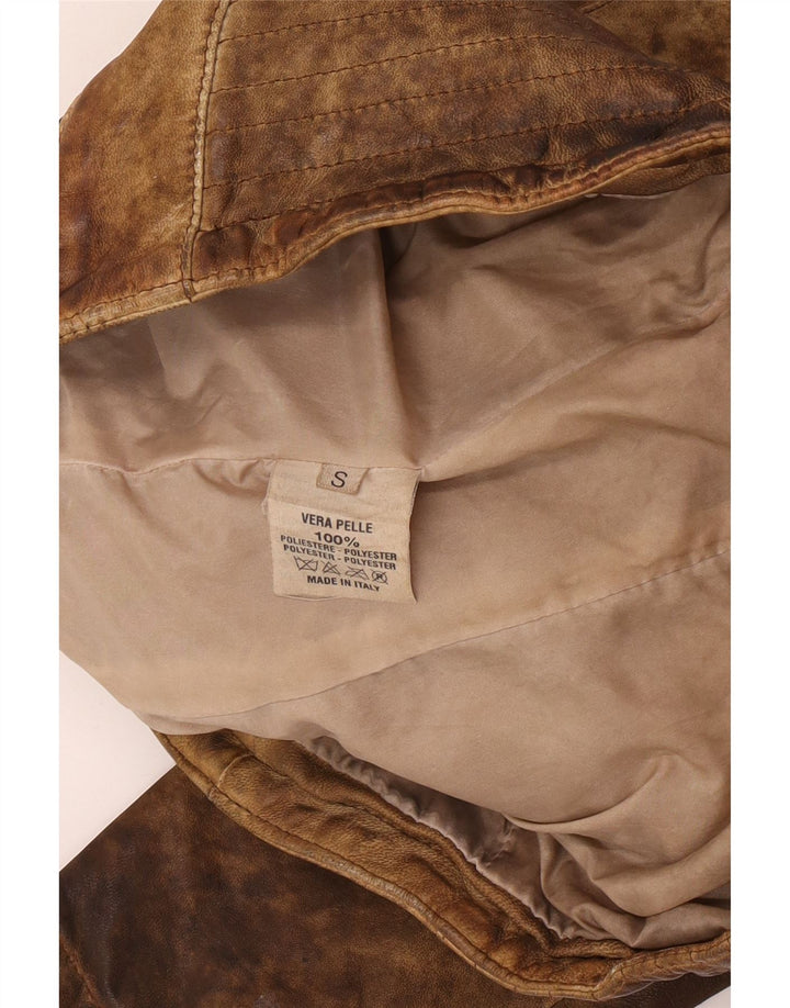 Jaqueta de couro vintage feminina UK 10 couro bege pequeno