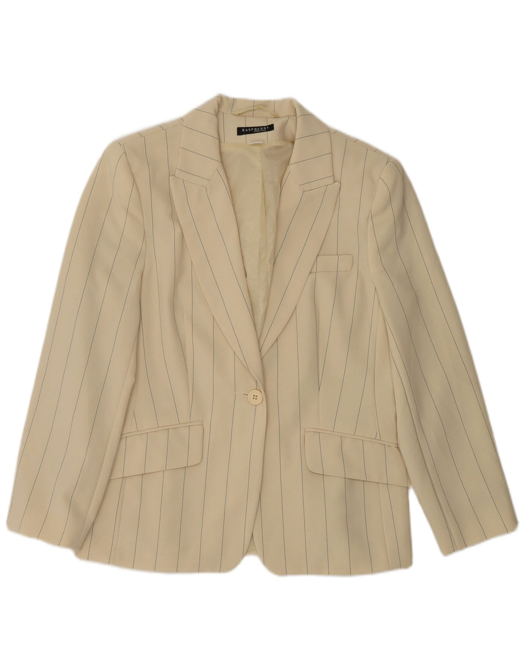 Jaqueta Blazer Feminina Raspberry com 1 Botão UK 12 Medum Bege Poliéster Listrado