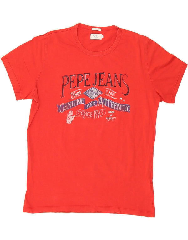 PEPE JEANS Camiseta masculina slim fit gráfica top grande algodão vermelho