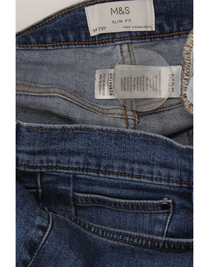 Marks & Spencer Masculino Slim Jeans W34 L31 Azul Algodão