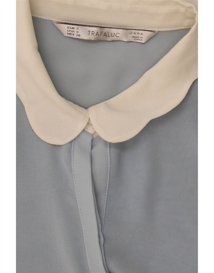 Blusa camisa feminina Zara Reino Unido 10 bloco colorido azul pequeno