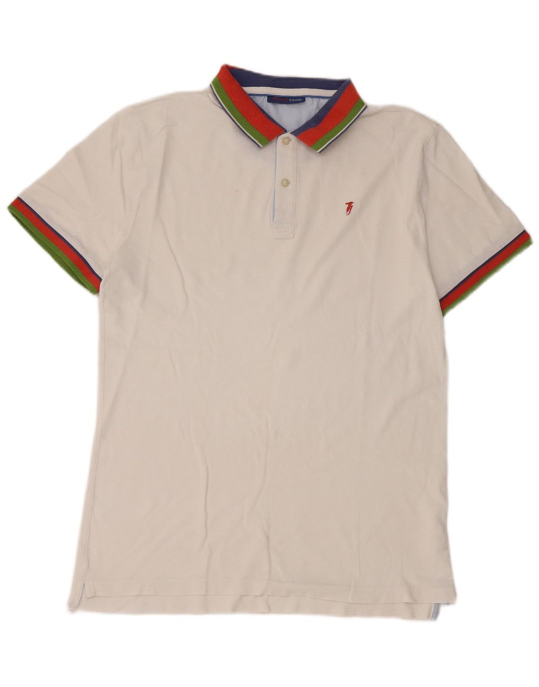 Camisa polo masculina Trussardi Jeans pequena branca colorblock