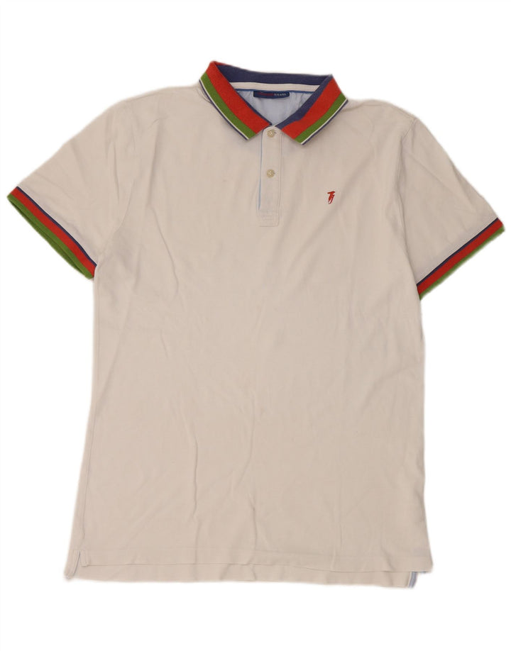 Camisa polo masculina Trussardi Jeans pequena branca colorblock