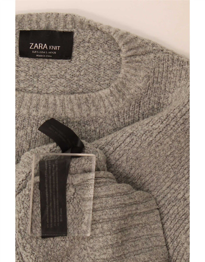 Zara Suéter feminino oversized com gola redonda Reino Unido 10 pequeno cinza manchado