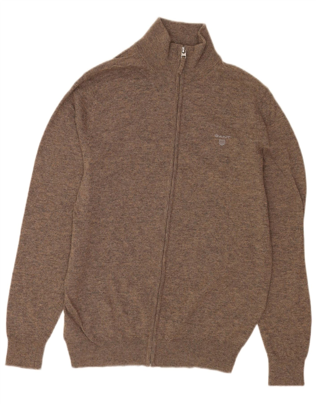Suéter cardigã masculino GANT lã manchada marrom médio
