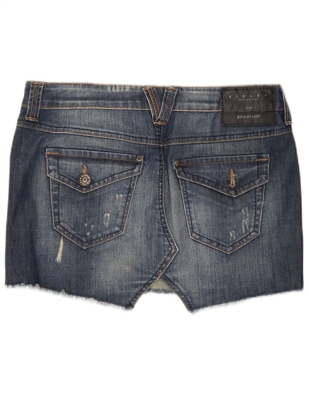 Mini saia jeans Sisley feminina envelhecida W29 algodão azul médio