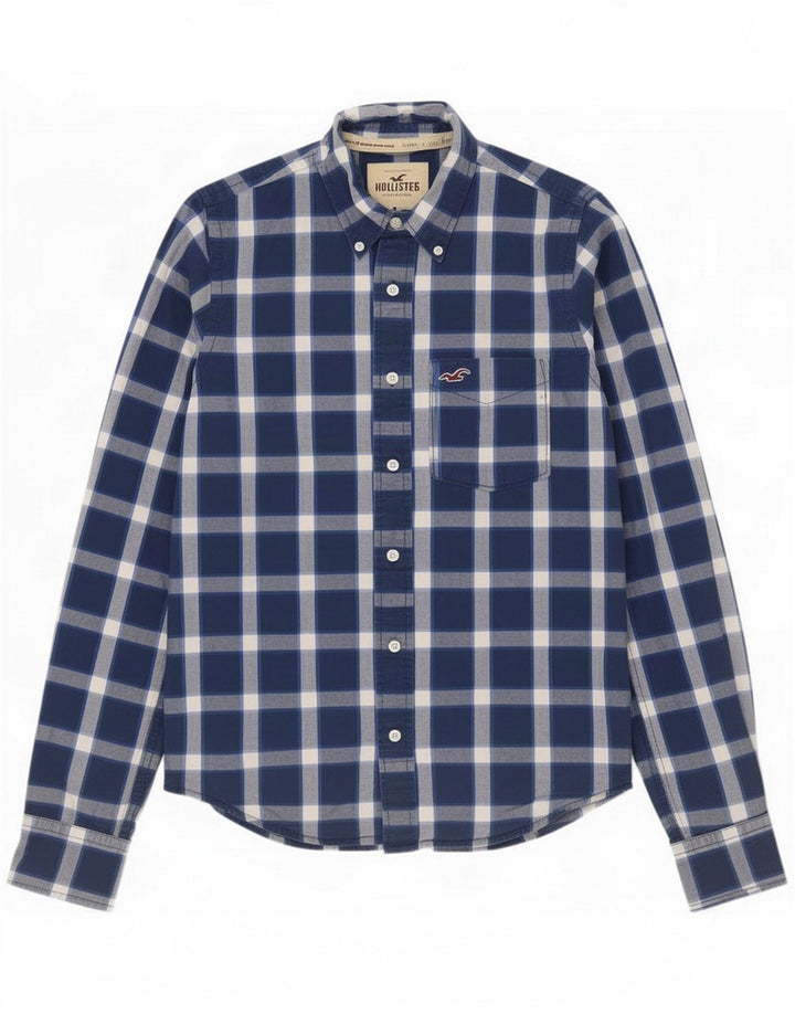 Camisa masculina Hollister de algodão xadrez azul médio