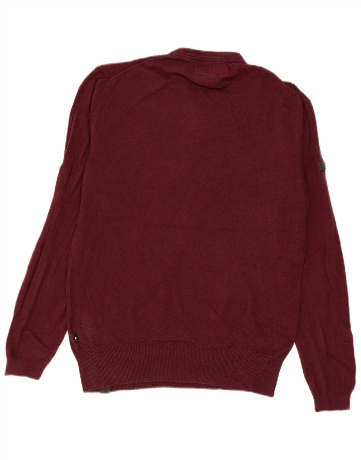 Suéter masculino Superdry com gola redonda e botão pequeno de algodão Borgonha