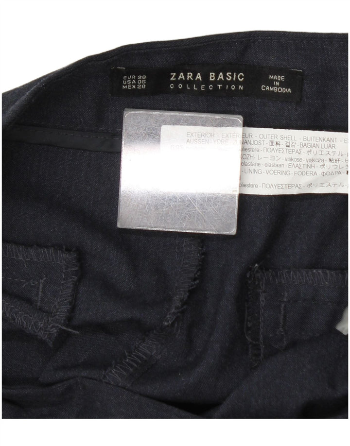 Calça feminina Zara Slim Suit EU 38 Pequeno W28 L28 Poliéster Azul Marinho