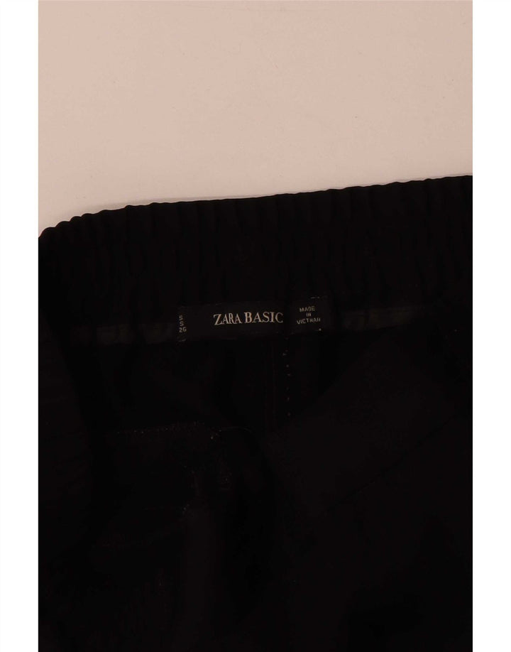 Calça feminina Zara de perna larga pequena W26 L30 preta colorblock poliéster