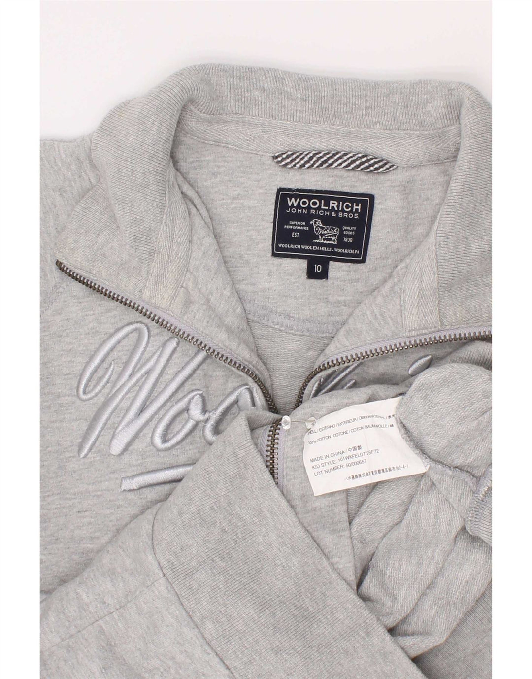 Casaco de treino gráfico Woolrich Boys 9-10 anos algodão manchado cinza
