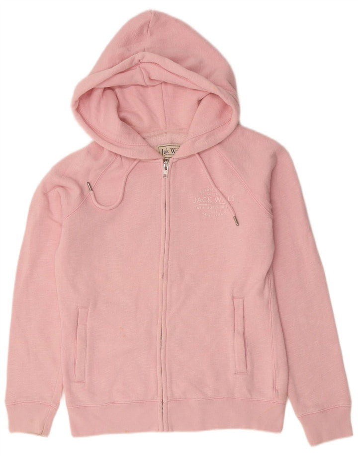 Jack Wills Suéter feminino com capuz e zíper Reino Unido 12 algodão rosa médio