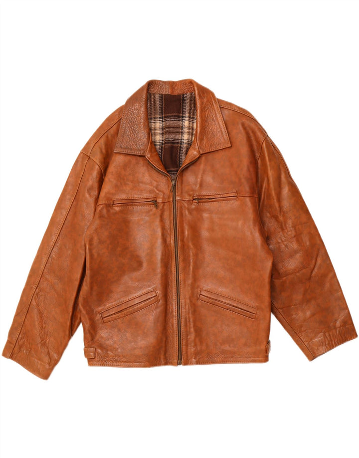 Jaqueta de couro feminina vintage Reino Unido 18 XL couro manchado marrom