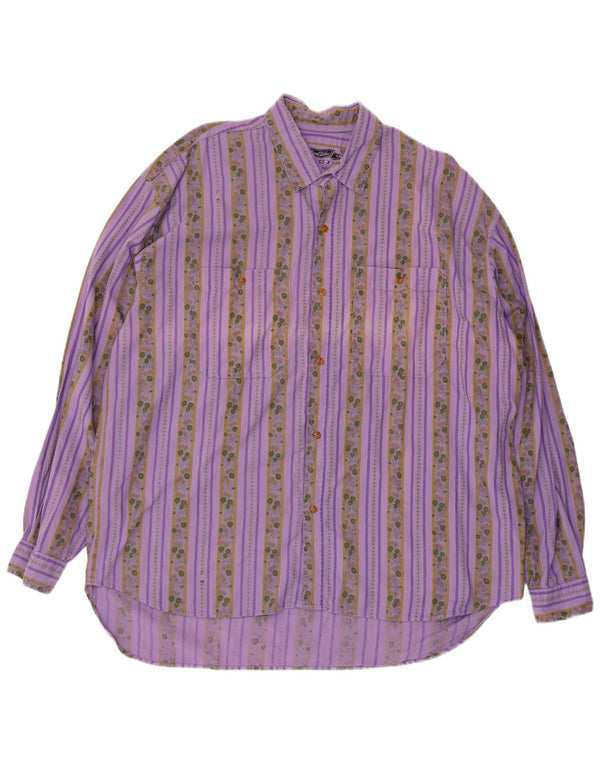 Camisa masculina vintage de ajuste regular XL algodão listrado roxo