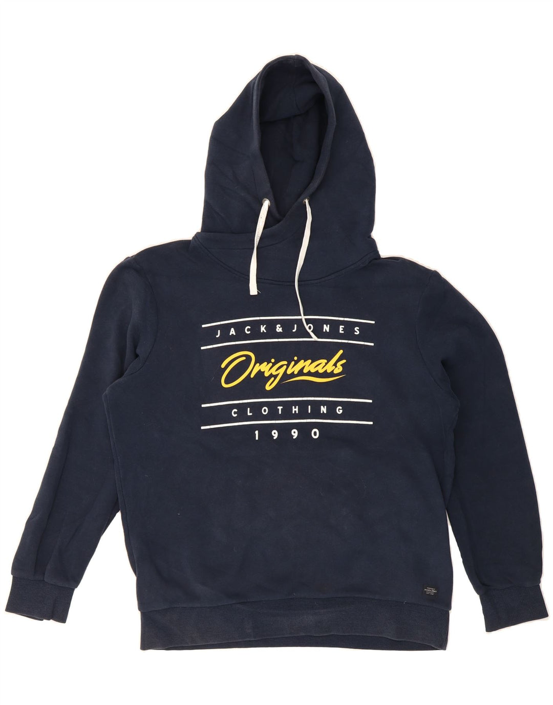JACK & JONES Mens Graphic Hoodie Jumper Large Navy Blue Cotton Vintage Jack & Jones and Second-Hand Jack & Jones from Messina Hembry 