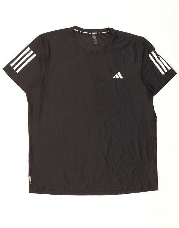 Adidas Mens Running T-Shirt Top Grande Poliéster Preto